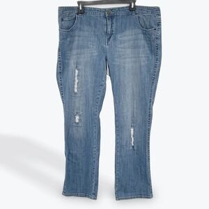 Avenue Womens Jeans Size 18 Medium Wash Distressed Bootcut Stretch